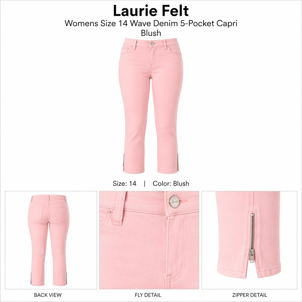 Laurie Felt Womens Size 14 Wave Denim 5-Pocket Capri Blush Pink Ankle Zip A25357